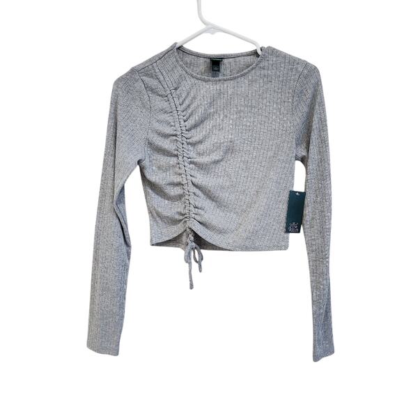 wild fable Tops - Wild Fable Gray Cropped Long Sleeve Shirt Top Ruched Tie Front Medium